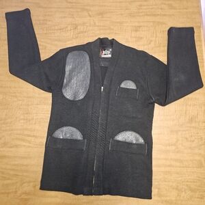 Vtg 40s Whiting Cardigan Shooting Sweater Talon Zipper Wool Leather Mens 40 M